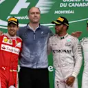 (L to R): Sebastian Vettel (GER) Ferrari, Simon Roberts (GBR) Mercedes AMG F1, race winner Lewis Hamilton (GBR) Mercedes AMG F1 and Valtteri Bottas (FIN) Williams celebrate on the podium at Formula One World Championship, Rd7, Canadian Grand Prix, Race, Montreal, Canada, Sunday 12 June 2016. © Sutton Images