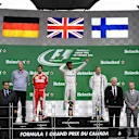 (L to R): Evan Short (GBR) Mercedes AMG F1, Sebastian Vettel (GER) Ferrari, Lewis Hamilton (GBR) Mercedes AMG F1 and Valtteri Bottas (FIN) Williams celebrate on the podium at Formula One World Championship, Rd7, Canadian Grand Prix, Race, Montreal, Canada, Sunday 12 June 2016. © Sutton Images