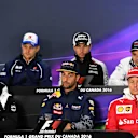 (L to R): Jenson Button (GBR) McLaren, Marcus Ericsson (SWE) Sauber, Daniel Ricciardo (AUS) Red Bull Racing, Sergio Perez (MEX) Force India, Felipe Massa (BRA) Williams and Kimi Raikkonen (FIN) Ferrari in the Press Conference at Formula One World Championship, Rd7, Canadian Grand Prix, Preparations, Montreal, Canada, Thursday 9 June 2016. © Sutton Images