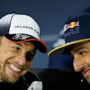 Jenson Button (GBR) McLaren and Daniel Ricciardo (AUS) Red Bull Racing in the Press Conference at Formula One World Championship, Rd7, Canadian Grand Prix, Preparations, Montreal, Canada, Thursday 9 June 2016. © Sutton Images