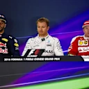 (L to R): Daniel Ricciardo (AUS) Red Bull Racing, Nico Rosberg (GER) Mercedes AMG F1 and Kimi Raikkonen (FIN) Ferrari in the Press Conference at Formula One World Championship, Rd3, Chinese Grand Prix, Qualifying, Shanghai, China, Saturday 16 April 2016. © Sutton Motorsport Images