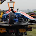 The crashed car of Pascal Wehrlein (GER) Manor Racing MRT05 is recovered in Q1 at Formula One World Championship, Rd3, Chinese Grand Prix, Qualifying, Shanghai, China, Saturday 16 April 2016. © Sutton Motorsport Images