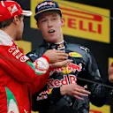 Sebastian Vettel (GER) Ferrari and Daniil Kvyat (RUS) Red Bull Racing on the podium at Formula One World Championship, Rd3, Chinese Grand Prix, Race, Shanghai, China, Sunday 17 April 2016. © Sutton Motorsport Images