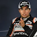 Sergio Perez (MEX) Force India in the Press Conference at Formula One World Championship, Rd8, European Grand Prix, Qualifying, Baku City Circuit, Baku, Azerbaijan, Saturday 18 June 2016. © Sutton Images