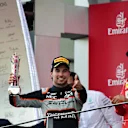 Sergio Perez (MEX) Force India celebrates on the podium at Formula One World Championship, Rd8, European Grand Prix, Race, Baku City Circuit, Baku, Azerbaijan, Sunday 19 June 2016. © Sutton Images