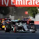 Nico Rosberg (GER) Mercedes-Benz F1 W07 Hybrid leads at the start of the race at Formula One World Championship, Rd8, European Grand Prix, Race, Baku City Circuit, Baku, Azerbaijan, Sunday 19 June 2016. © Sutton Images