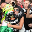 Third placed Sergio Perez (MEX) Force India celebrates in parc ferme at Formula One World Championship, Rd8, European Grand Prix, Race, Baku City Circuit, Baku, Azerbaijan, Sunday 19 June 2016. © Sutton Images