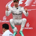 Race winner Nico Rosberg (GER) Mercedes AMG F1 celebrates on the podium on the podium at Formula One World Championship, Rd8, European Grand Prix, Race, Baku City Circuit, Baku, Azerbaijan, Sunday 19 June 2016. © Sutton Images