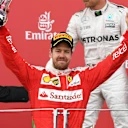 Sebastian Vettel (GER) Ferrari celebrates on the podium with the trophy at Formula One World Championship, Rd8, European Grand Prix, Race, Baku City Circuit, Baku, Azerbaijan, Sunday 19 June 2016. © Sutton Images