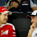 Sebastian Vettel (GER) Ferrari and Fernando Alonso (ESP) McLaren in the Press Conference at Formula One World Championship, Rd8, European Grand Prix, Preparations, Baku City Circuit, Baku, Azerbaijan, Thursday 16 June 2016. © Sutton Images
