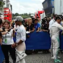 Lewis Hamilton (GBR) Mercedes AMG F1 and Nico Rosberg (GER) Mercedes AMG F1 talk to the media at Formula One World Championship, Rd12, German Grand Prix, Qualifying, Hockenheim, Germany, Saturday 30 July 2016.