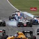 Esteban Gutierrez (MEX) Haas VF-16 and Romain Grosjean (FRA) Haas VF-16 lock up and battle for position at the start of the race at Formula One World Championship, Rd12, German Grand Prix, Race, Hockenheim, Germany, Sunday 31 July 2016. © Sutton Images