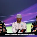 Daniel Ricciardo (AUS) Red Bull Racing, race winerr Lewis Hamilton (GBR) Mercedes AMG F1 and Max Verstappen (NED) Red Bull Racing in the Press Conference at Formula One World Championship, Rd12, German Grand Prix, Race, Hockenheim, Germany, Sunday 31 July 2016. © Sutton Images