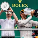 Race winner Lewis Hamilton (GBR) Mercedes AMG F1 celebrates on the podium with the champagne and the trophy at Formula One World Championship, Rd12, German Grand Prix, Race, Hockenheim, Germany, Sunday 31 July 2016. © Sutton Images