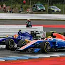 Felipe Nasr (BRA) Sauber C35 and Rio Haryanto (IDN) Manor Racing MRT05 battle for position at Formula One World Championship, Rd12, German Grand Prix, Race, Hockenheim, Germany, Sunday 31 July 2016. © Sutton Images