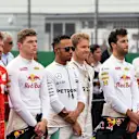 Sebastian Vettel (GER) Ferrari, Max Verstappen (NED) Red Bull Racing, Lewis Hamilton (GBR) Mercedes AMG F1, Nico Rosberg (GER) Mercedes AMG F1, Daniel Ricciardo (AUS) Red Bull Racing and Kimi Raikkonen (FIN) Ferrari on the grid at Formula One World Championship, Rd12, German Grand Prix, Race, Hockenheim, Germany, Sunday 31 July 2016. © Sutton Images