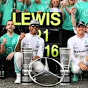 Race winner Lewis Hamilton (GBR) Mercedes AMG F1 celebrates with Nico Rosberg (GER) Mercedes AMG F1 and the team at Formula One World Championship, Rd12, German Grand Prix, Race, Hockenheim, Germany, Sunday 31 July 2016. © Sutton Images