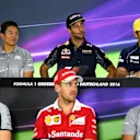 Nico Hulkenberg (GER) Force India F1, Rio Haryanto (IDN) Manor Racing, Sebastian Vettel (GER) Ferrari, Daniel Ricciardo (AUS) Red Bull Racing, Felipe Nasr (BRA) Sauber and Pascal Wehrlein (GER) Manor Racing in the Press Conference at Formula One World Championship, Rd12, German Grand Prix, Preparations, Hockenheim, Germany, Thursday 28 July 2016. © Sutton Images