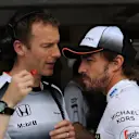 Fernando Alonso (ESP) McLarenwith Mark Temple (GBR) McLaren Race Engineer at Formula One World Championship, Rd11, Practice, Hungaroring, Hungary, Friday 22 July 2016. © Sutton Images