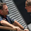 Christian Horner (GBR) Red Bull Racing Team Principal and Martin Brundle (GBR) Sky TV at Formula One World Championship, Rd11, Practice, Hungaroring, Hungary, Friday 22 July 2016. © Sutton Images