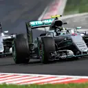 Nico Rosberg (GER) Mercedes-Benz F1 W07 Hybrid and Lewis Hamilton (GBR) Mercedes-Benz F1 W07 Hybrid at Formula One World Championship, Rd11, Hungarian Grand Prix, Qualifying, Hungaroring, Hungary, Saturday 23 July 2016. © Sutton Images