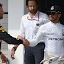 Daniel Ricciardo (AUS) Red Bull Racing and Lewis Hamilton (GBR) Mercedes AMG F1 celebrate in parc ferme at Formula One World Championship, Rd11, Hungarian Grand Prix, Qualifying, Hungaroring, Hungary, Saturday 23 July 2016. © Sutton Images
