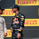 Race winner Lewis Hamilton (GBR) Mercedes AMG F1 and Daniel Ricciardo (AUS) Red Bull Racing celebrate on the podium at Formula One World Championship, Rd11, Hungarian Grand Prix, Race, Hungaroring, Hungary, Sunday 24 July 2016. © Sutton Images