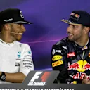 Race winner Lewis Hamilton (GBR) Mercedes AMG F1 and Daniel Ricciardo (AUS) Red Bull Racing in the Press Conference at Formula One World Championship, Rd11, Hungarian Grand Prix, Race, Hungaroring, Hungary, Sunday 24 July 2016. © Sutton Images
