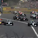 Lewis Hamilton (GBR) Mercedes-Benz F1 W07 Hybrid leads at the start of the race at Formula One World Championship, Rd11, Hungarian Grand Prix, Race, Hungaroring, Hungary, Sunday 24 July 2016. © Sutton Images