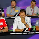 (L to R): Franz Tost (AUT) Scuderia Toro Rosso Team Principal, Mattia Binotto (ITA) Ferrari Chief technical Officer, Paul Hembery (GBR) Pirelli Motorsport Director, Aldo Costa (ITA) Mercedes AMG F1 Engineering Director, Guenther Steiner (ITA) Haas F1 Team Prinicipal and Luca Furbatto (ITA) Manor Chief Designer in the Press Conference at Formula One World Championship, Rd14, Italian Grand Prix, Practice, Monza, Italy, Friday 2 September 2016. © Sutton Images