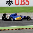 Felipe Nasr (BRA) Sauber C35 with a rear puncture after collision on lap 1 at Formula One World Championship, Rd14, Italian Grand Prix, Race, Monza, Italy, Sunday 4 September 2016. © Sutton Images