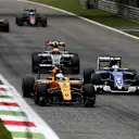 Kevin Magnussen (DEN) Renault Sport F1 Team RS16 and Marcus Ericsson (SWE) Sauber C35 battle at the start of the race at Formula One World Championship, Rd14, Italian Grand Prix, Race, Monza, Italy, Sunday 4 September 2016. © Sutton Images