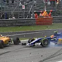 Kevin Magnussen (DEN) Renault Sport F1 Team RS16 passes the accident of Felipe Nasr (BRA) Sauber C35 at Formula One World Championship, Rd14, Italian Grand Prix, Race, Monza, Italy, Sunday 4 September 2016. © Sutton Images