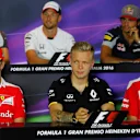 (L to R): Esteban Gutierrez (MEX) Haas F1, Sebastian Vettel (GER) Ferrari, Jenson Button (GBR) McLaren, Kevin Magnussen (DEN) Renault Sport F1 Team, Carlos Sainz jr (ESP) Scuderia Toro Rosso and Kimi Raikkonen (FIN) Ferrari in the Press Conference at Formula One World Championship, Rd14, Italian Grand Prix, Preparations, Monza, Italy, Thursday 1 September 2016. © Sutton Images