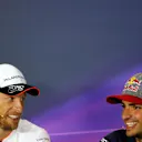 Jenson Button (GBR) McLaren and Carlos Sainz jr (ESP) Scuderia Toro Rosso in the Press Conference at Formula One World Championship, Rd14, Italian Grand Prix, Preparations, Monza, Italy, Thursday 1 September 2016. © Sutton Images