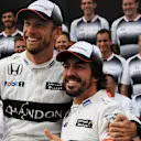 Jenson Button (GBR) McLaren and Fernando Alonso (ESP) McLaren at a McLaren team photo at Formula One World Championship, Rd17, Japanese Grand Prix, Practice, Suzuka, Japan, Friday 7 October 2016. © Sutton Images