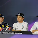 Max Verstappen (NED) Red Bull Racing, Nico Rosberg (GER) Mercedes AMG F1 and Lewis Hamilton (GBR) Mercedes AMG F1 in the Press Conference at Formula One World Championship, Rd17, Japanese Grand Prix, Race, Suzuka, Japan, Sunday 9 October 2016. © Sutton Images