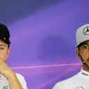 Race winner Nico Rosberg (GER) Mercedes AMG F1 and Lewis Hamilton (GBR) Mercedes AMG F1 in the Press Conference at Formula One World Championship, Rd17, Japanese Grand Prix, Race, Suzuka, Japan, Sunday 9 October 2016. © Sutton Images