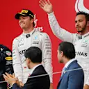Max Verstappen (NED) Red Bull Racing, race winner Nico Rosberg (GER) Mercedes AMG F1 and Lewis Hamilton (GBR) Mercedes AMG F1 celebrate on the podium at Formula One World Championship, Rd17, Japanese Grand Prix, Race, Suzuka, Japan, Sunday 9 October 2016. © Sutton Images