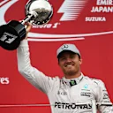 Race winner Nico Rosberg (GER) Mercedes AMG F1 celebrates on the podium with the trophy at Formula One World Championship, Rd17, Japanese Grand Prix, Race, Suzuka, Japan, Sunday 9 October 2016. © Sutton Images