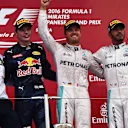 (L to R): Andy Shovlin (GBR) Mercedes AMG F1 Chief Engineer, Max Verstappen (NED) Red Bull Racing, race winner Nico Rosberg (GER) Mercedes AMG F1 and Lewis Hamilton (GBR) Mercedes AMG F1 celebrate on the podium at Formula One World Championship, Rd17, Japanese Grand Prix, Race, Suzuka, Japan, Sunday 9 October 2016. © Sutton Images