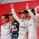 (L to R): Andy Shovlin (GBR) Mercedes AMG F1 Chief Engineer, Max Verstappen (NED) Red Bull Racing, race winner Nico Rosberg (GER) Mercedes AMG F1 and Lewis Hamilton (GBR) Mercedes AMG F1 celebrate on the podium at Formula One World Championship, Rd17, Japanese Grand Prix, Race, Suzuka, Japan, Sunday 9 October 2016. © Sutton Images