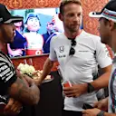 Jenson Button (GBR) McLaren celebrates his 300th Grand Prix with Lewis Hamilton (GBR) Mercedes AMG F1 and Felipe Massa (BRA) Williams  at Formula One World Championship, Rd16, Malaysian Grand Prix, Practice, Sepang, Malaysia, Friday 30 September 2016. © Sutton Images