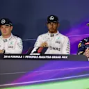 Nico Rosberg (GER) Mercedes AMG F1, pole sitter Lewis Hamilton (GBR) Mercedes AMG F1 and Max Verstappen (NED) Red Bull Racing in the Press Conference at Formula One World Championship, Rd16, Malaysian Grand Prix, Qualifying, Sepang, Malaysia, Saturday 1 October 2016. © Sutton Images
