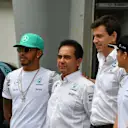 Lewis Hamilton (GBR) Mercedes AMG F1, Toto Wolff (AUT) Mercedes AMG F1 Director of Motorsport and Nico Rosberg (GER) Mercedes AMG F1 at Formula One World Championship, Rd16, Malaysian Grand Prix, Race, Sepang, Malaysia, Sunday 2 October 2016. © Sutton Images