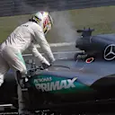 Lewis Hamilton (GBR) Mercedes-Benz F1 W07 Hybrid suffers an engine failure at Formula One World Championship, Rd16, Malaysian Grand Prix, Race,  Sepang, Malaysia, Sunday 2 October 2016. © Sutton Images