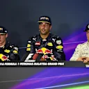 aMax Verstappen (NED) Red Bull Racing, Daniel Ricciardo (AUS) Red Bull Racing and Nico Rosberg (GER) Mercedes AMG F1 in the Press Conference at Formula One World Championship, Rd16, Malaysian Grand Prix, Race,  Sepang, Malaysia, Sunday 2 October 2016. © Sutton Images
