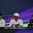 (L to R): Nico Rosberg (GER) Mercedes AMG F1, Lewis Hamilton (GBR) Mercedes AMG F1 and Max Verstappen (NED) Red Bull Racing in the Press Conference at Formula One World Championship, Rd19, Mexican Grand Prix, Qualifying, Circuit Hermanos Rodriguez, Mexico City, Mexico, Saturday 29 October 2016. © Sutton Images