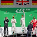 Nico Rosberg (GER) Mercedes AMG F1, Tom Walton (GBR) Mercedes AMG F1 Engineer, Lewis Hamilton (GBR) Mercedes AMG F1 and Sebastian Vettel (GER) Ferrari celebrate on the podium with the trophy at Formula One World Championship, Rd19, Mexican Grand Prix, Race, Circuit Hermanos Rodriguez, Mexico City, Mexico, Sunday 30 October 2016. © Sutton Images