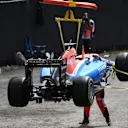 The crashed car of race retiree Pascal Wehrlein (GER) Manor Racing MRT05 is recovered at Formula One World Championship, Rd19, Mexican Grand Prix, Race, Circuit Hermanos Rodriguez, Mexico City, Mexico, Sunday 30 October 2016. © Sutton Images